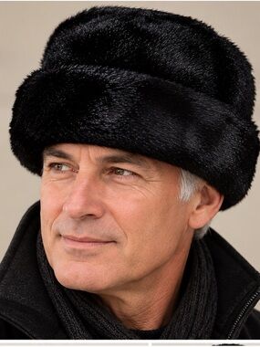 NEW: Men’s Black Faux Fur Russian-Style Winter Hat – Warm & Classic